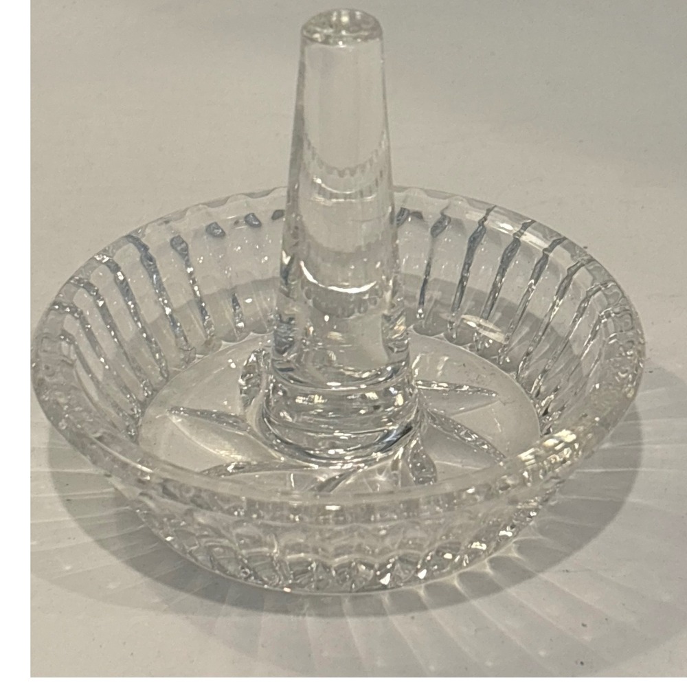 Vintage Lead Crystal Ring Holder Dish Starburst Sunburst Glass Vanity Decor 3in